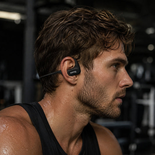 SANAG B60S negro en atleta de gimnasio, uso deportivo open-ear