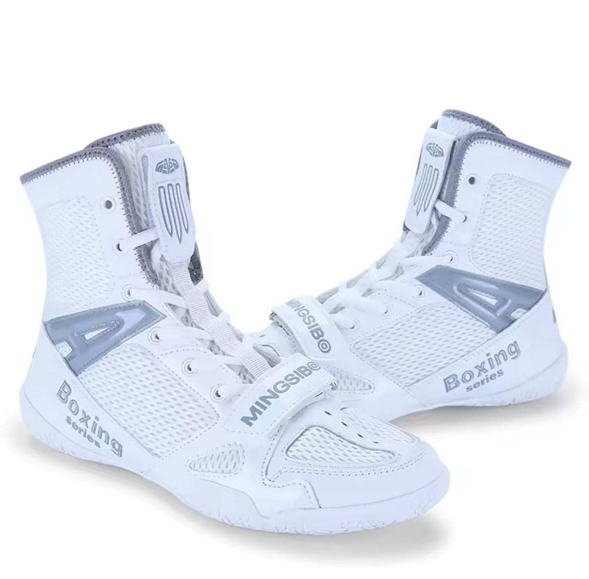 Zapatilla de boxeo blanco y gris